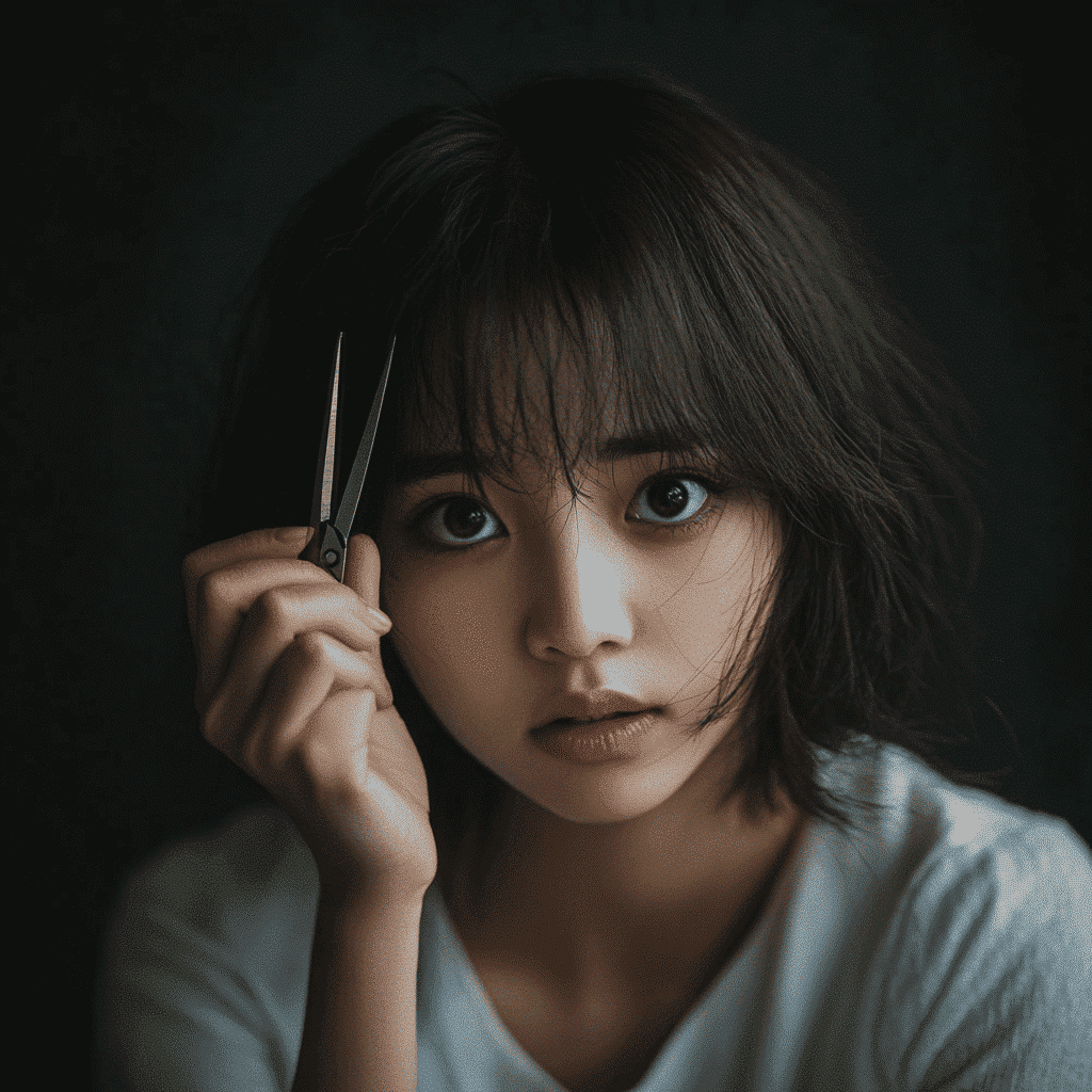 Maxdm 35611 a korean woman nervously pulling her bangs down t 22660103 7e7e 4cae 8617 16e844b946cd 2